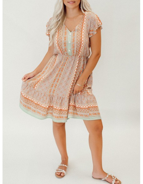 Bohemian geometric flower pattern dress