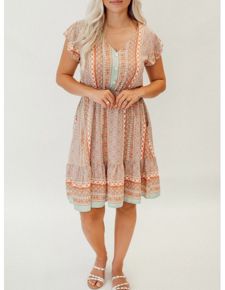 Bohemian geometric flower pattern dress