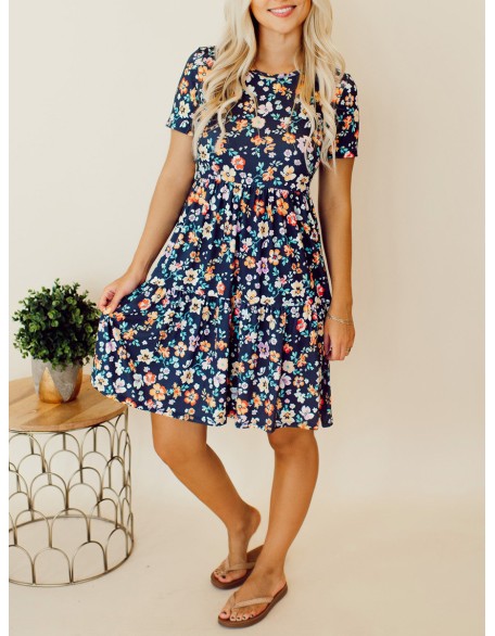 Navy Blue Flower Doll Dress