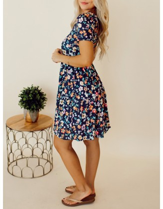 Navy Blue Flower Doll Dress