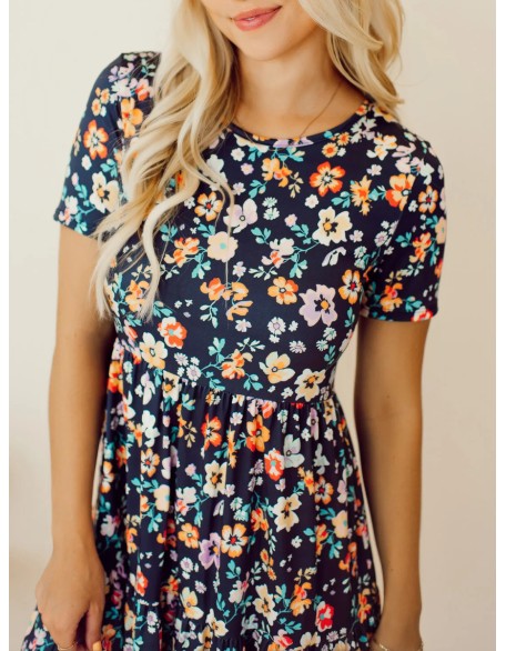 Navy Blue Flower Doll Dress