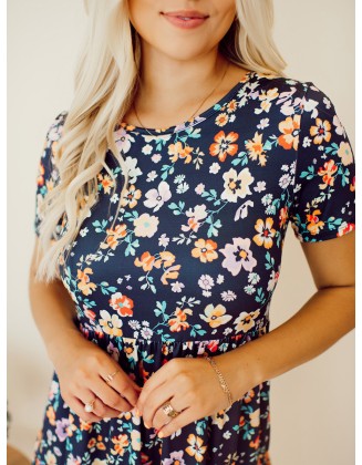 Navy Blue Flower Doll Dress