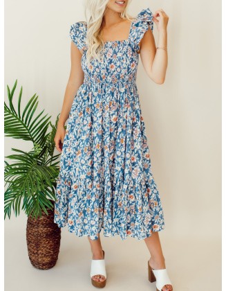 Floral pleated mid length dress