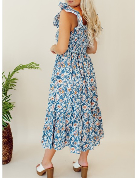 Floral pleated mid length dress