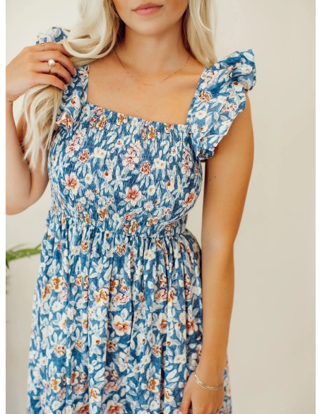 Floral pleated mid length dress