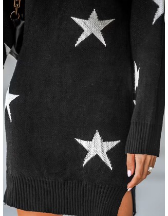 Women's Star Print Turtleneck Mini Sweater Dress