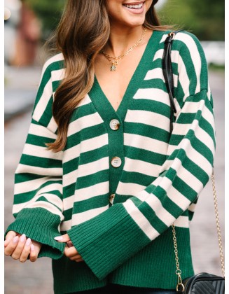 Green Striped Cardigan