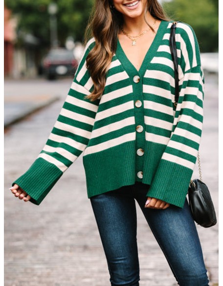 Green Striped Cardigan