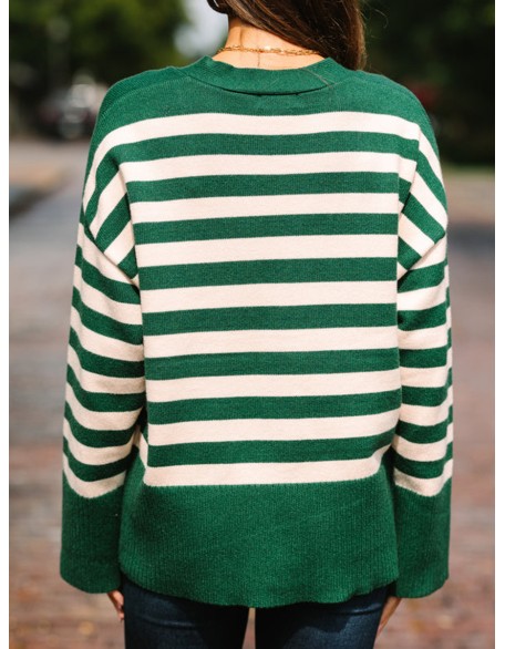 Green Striped Cardigan