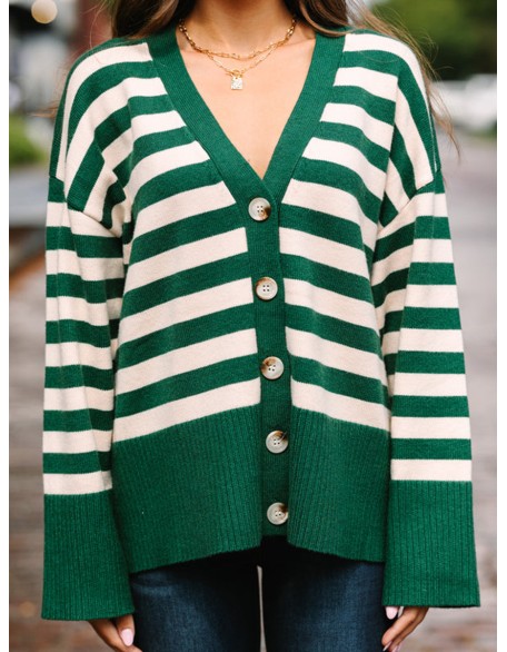 Green Striped Cardigan