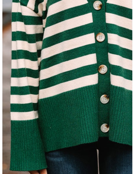 Green Striped Cardigan