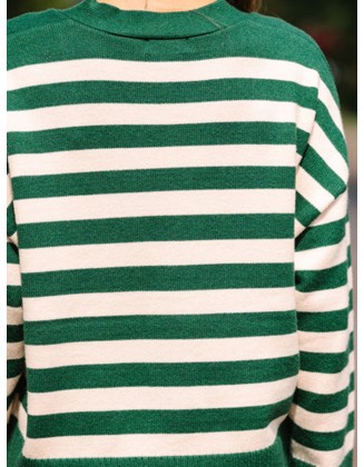 Green Striped Cardigan