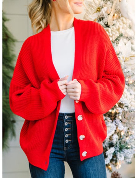 Red Bubble Sleeve Cardigan