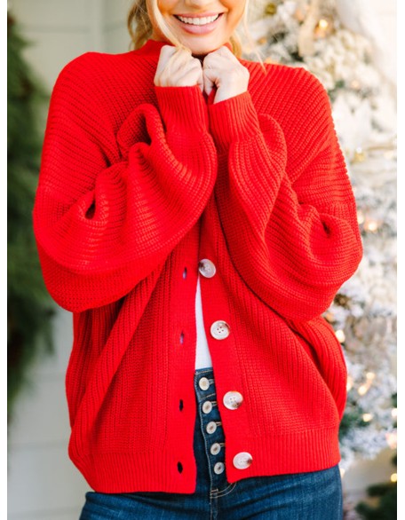 Red Bubble Sleeve Cardigan