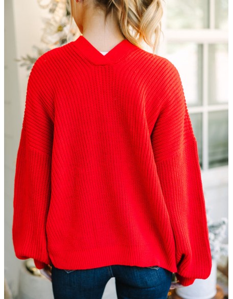 Red Bubble Sleeve Cardigan