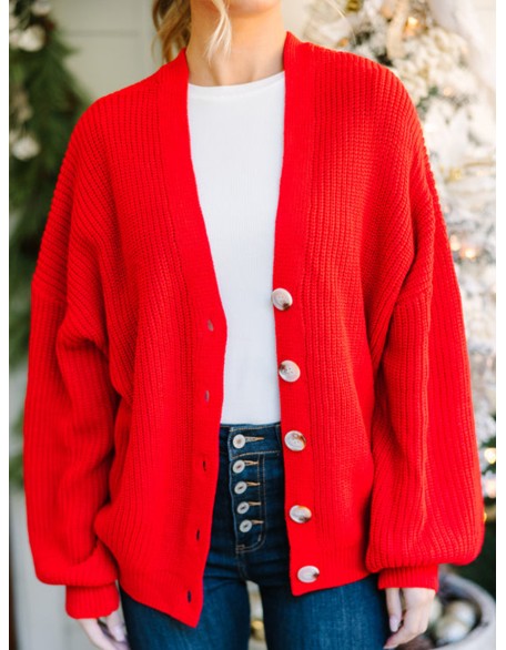 Red Bubble Sleeve Cardigan