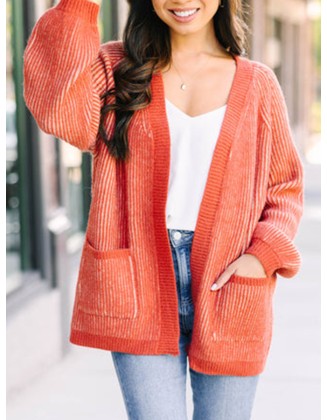 Orange Ribbed Cardigan