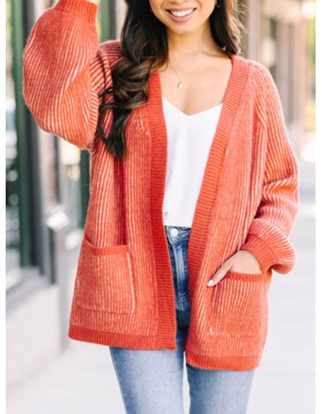 Orange Ribbed Cardigan