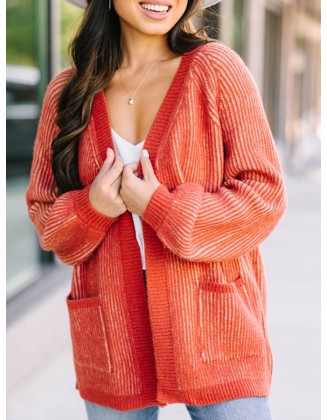 Orange Ribbed Cardigan