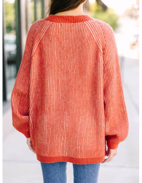 Orange Ribbed Cardigan