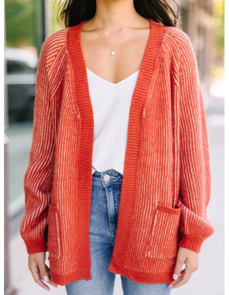 Orange Ribbed Cardigan