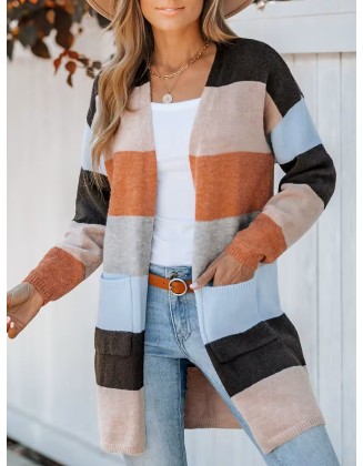 Women's casual striped cardigan