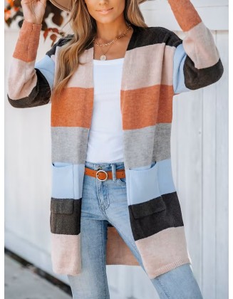 Women's casual striped cardigan