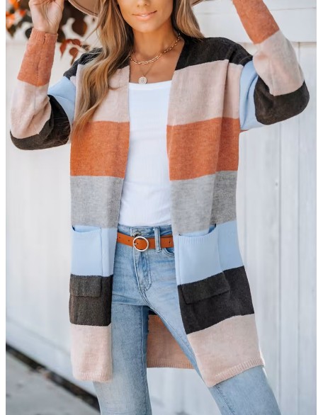 Women's casual striped cardigan