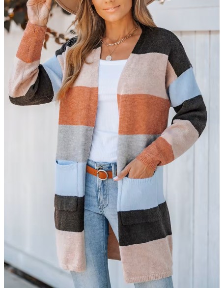 Women's casual striped cardigan