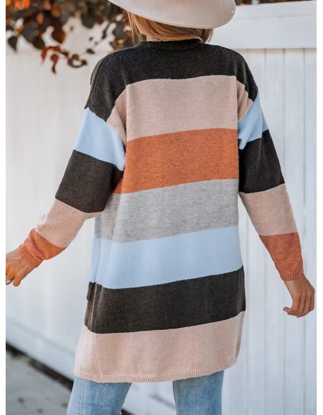 Women's casual striped cardigan