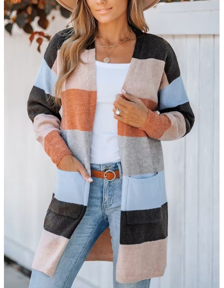 Women's casual striped cardigan