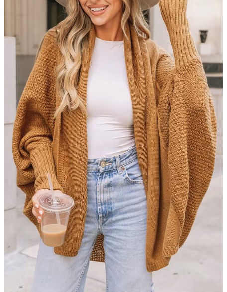 Camel Textured Knit Cardigan