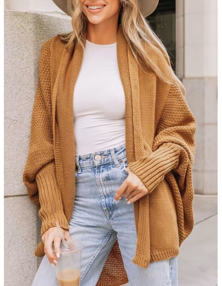 Camel Textured Knit Cardigan