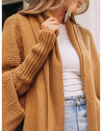 Camel Textured Knit Cardigan