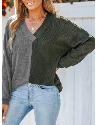 Two-tone ribbed sweatshirt