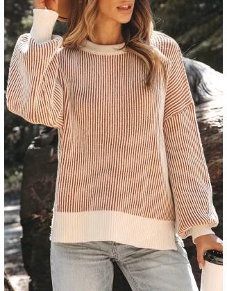 women's casual striped crew neck sweater