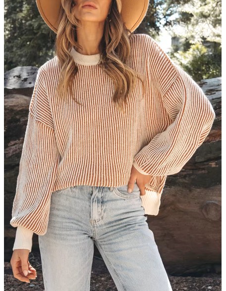 women's casual striped crew neck sweater