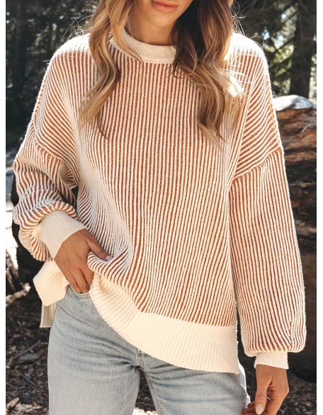 women's casual striped crew neck sweater