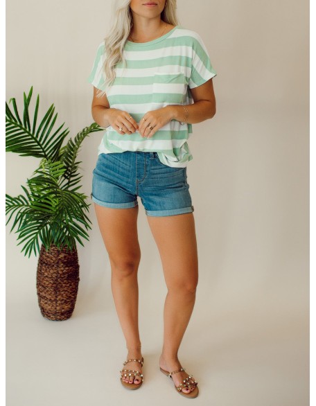 Green striped pocket T-shirt