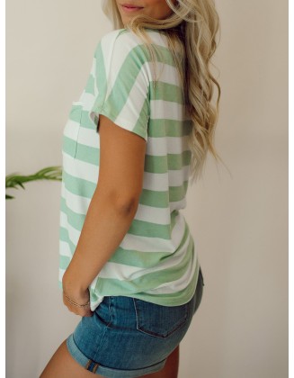 Green striped pocket T-shirt