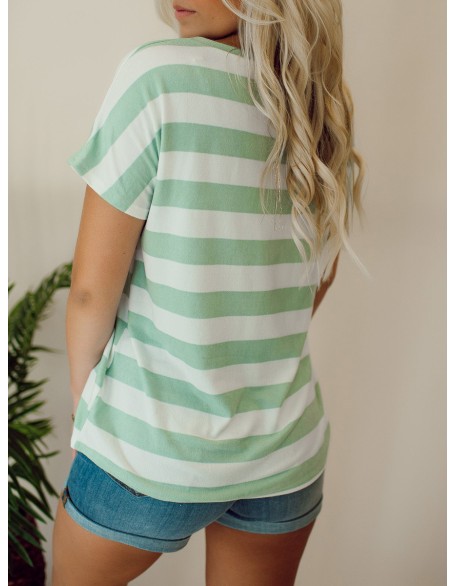 Green striped pocket T-shirt