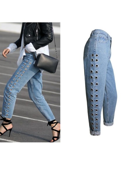 Denim Pants BF Wind High Waist Loose Straight Jeans