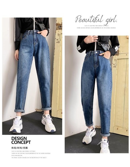 Vintage Harem Jeans Blue High Waist Denim Pants