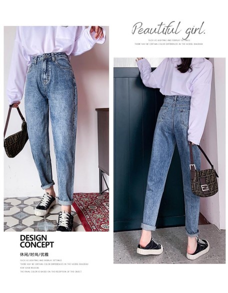 Vintage Harem Jeans Blue High Waist Denim Pants