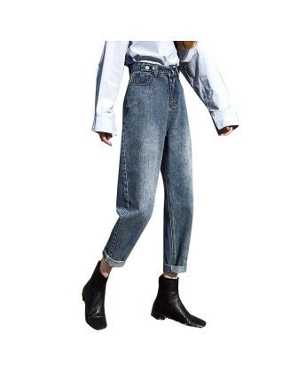 Blue Pantalones Jeans De Mujer Cintura Alta High Waist Jeans