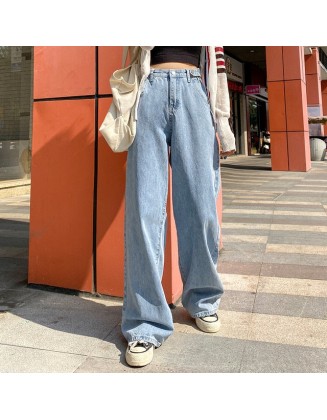 High Waist Clothes Wide Leg Denim Clothing Blue Streetwear Vintage