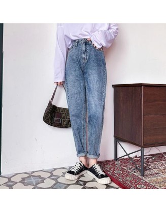 Vintage Harem Jeans Blue High Waist Denim Pants