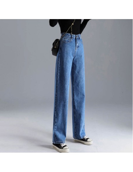 Loose High Waist Straight High Waist Pants Solid Color Wide Legs Retro