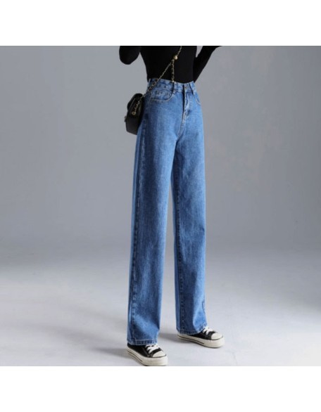 Loose High Waist Straight High Waist Pants Solid Color Wide Legs Retro