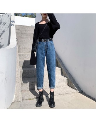 Fashion straight jeans women's style high waist pants